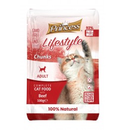 Princess Lifestyle Chunks Beef 100 gr pouch for cats