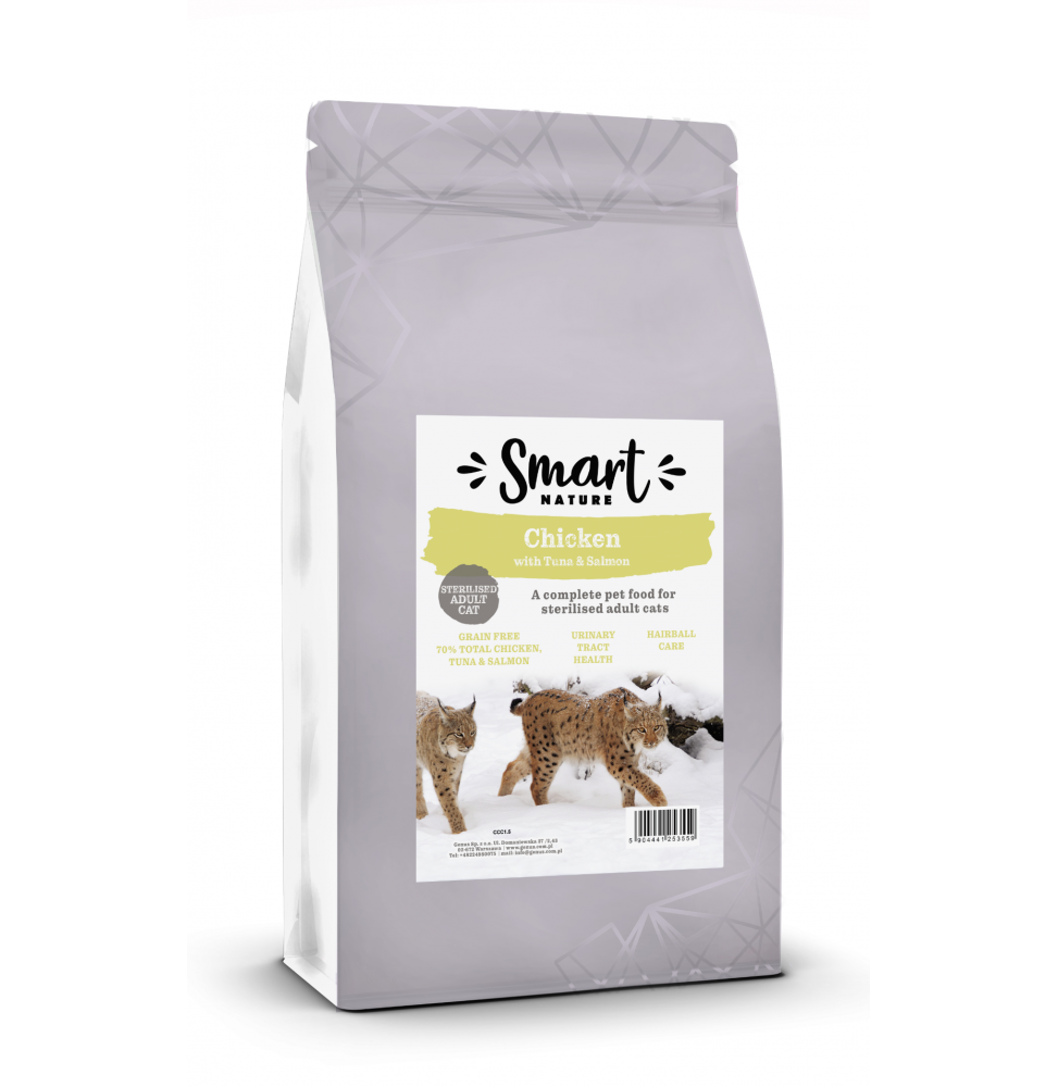 Smart Nature Cat Light grain-free 70% meat for sterilized hairballs Chicken Tuna and Salmon 1.5kg dry cat food