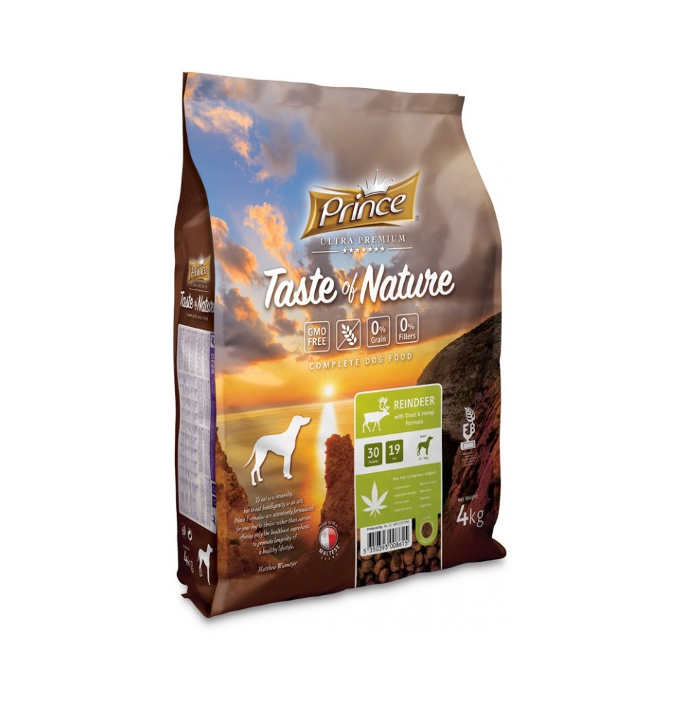 Prince Taste of Nature dog food with reindeer, trout and hemp 4 kg