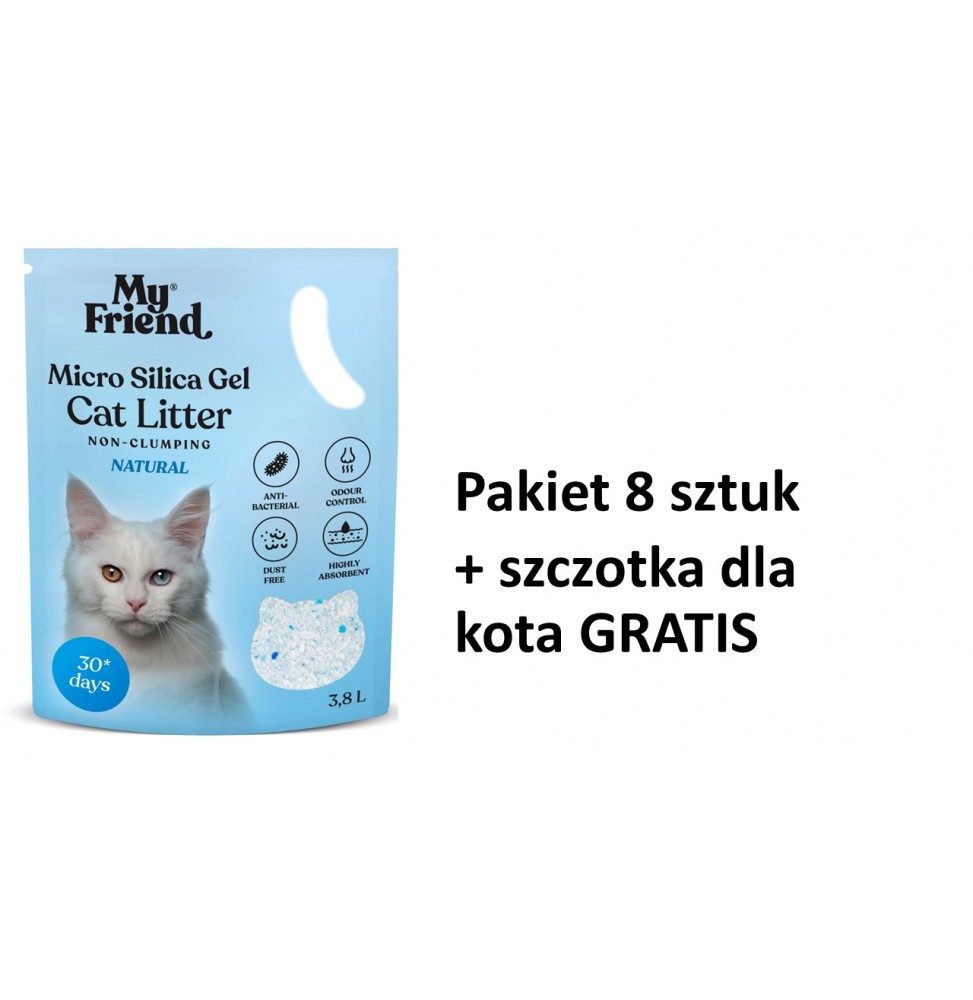 My Friend Micro Silica Natural litter 3.8 L Package x8 pcs + free cat brush